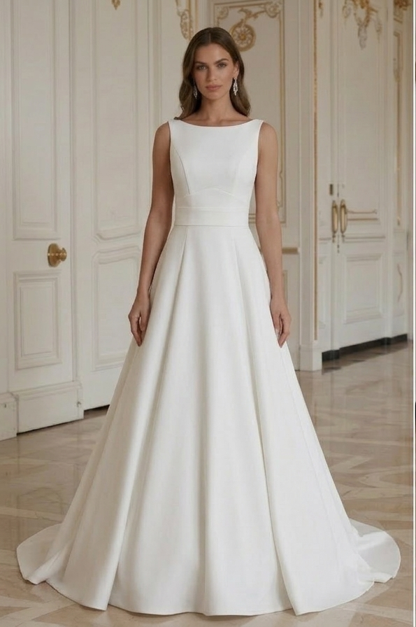 Moderne Minimalistische Bruidsjurk Mouwloos Bruidstijl
