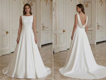 Modernes minimalistisches Brautkleid ärmelloser Brautstil