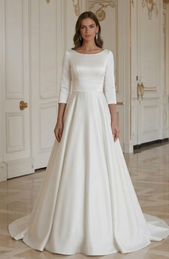 Moderne Minimalistische Bruidsjurk Zacht Satijn Elegant