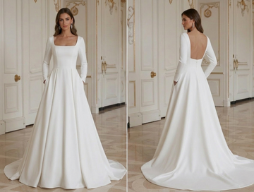 Modern Minimalist Wedding Dress Square Neck Bridal