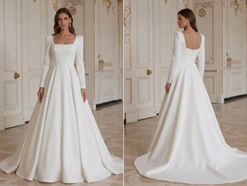 Vestido de Noiva Minimalista Moderno com Decote Quadrado
