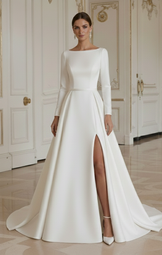 Moderne Minimalistische Bruidsjurk van Stretch Crepe