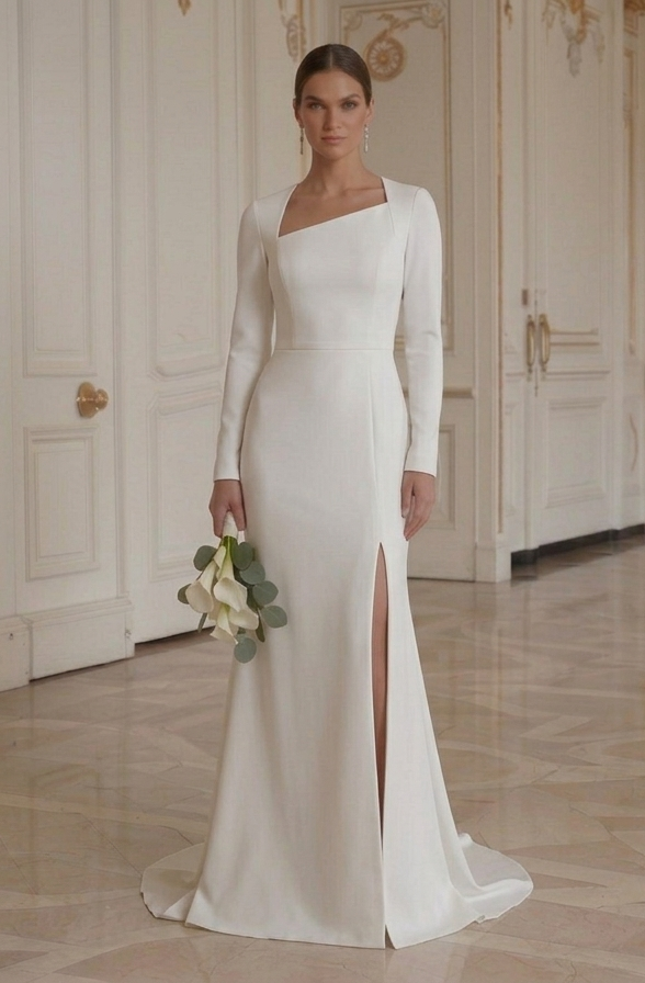 Moderne Minimalistische Bruidsjurk van Stretch Crepe