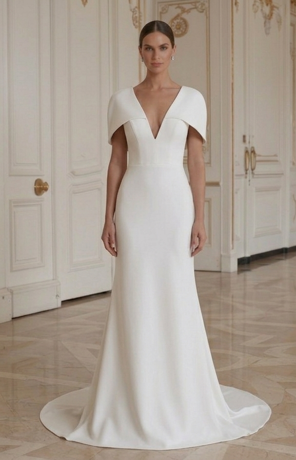 Moderne Minimalistische Bruidsjurk V-hals Bruidsstijl