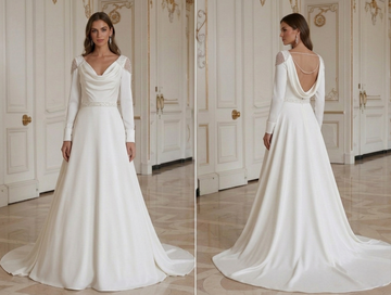 Abito da Sposa Moderno Minimalista con Dettaglio di Perline