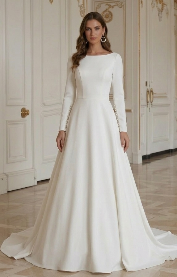 Moderne minimalistische trouwjurk met knoopdetail