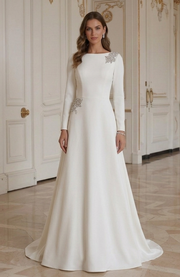 Modern Minimalist Wedding Dress With Crystal Detail