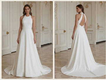 Modernes minimalistisches Hochzeitskleid mit Neckholder Braut