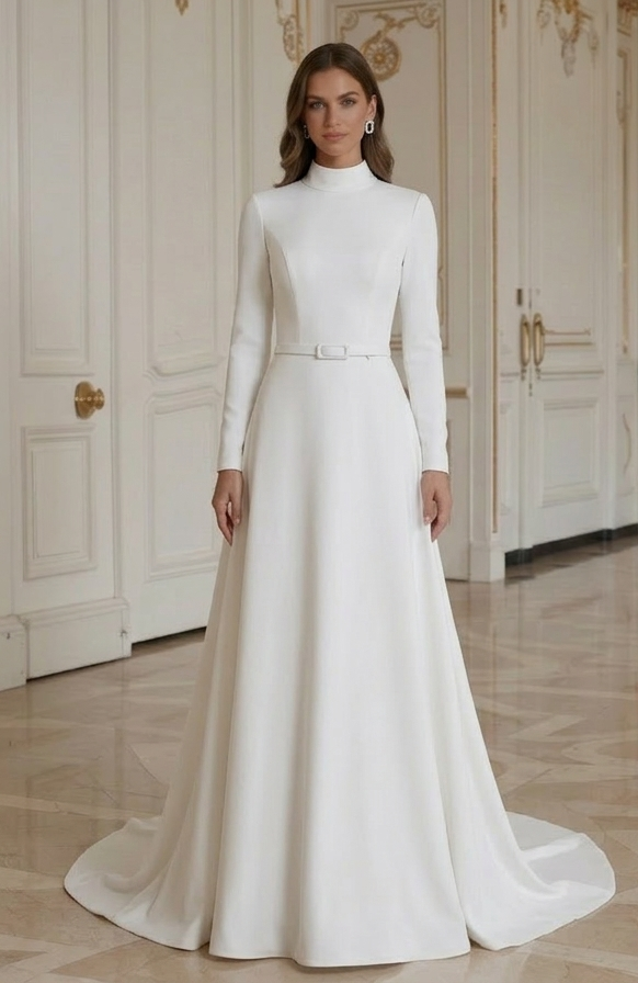 Moderne minimalistische trouwjurk met hoge hals minimalistisch