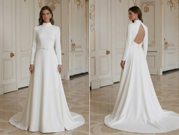 Abito da Sposa Minimalista Moderno con Collo Alto Minimal