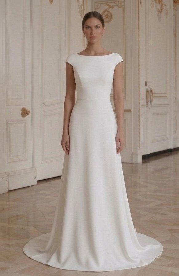 Moderne minimalistische trouwjurk met hoge taille
