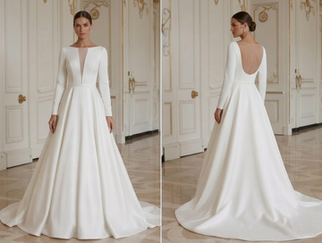Modern Minimalist Wedding Dress With High Waist Design