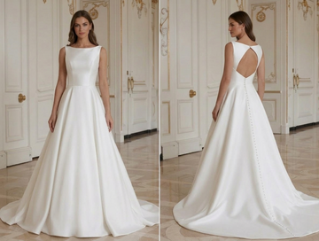 Abito da Sposa Moderno Minimalista con Schiena a Occhiello