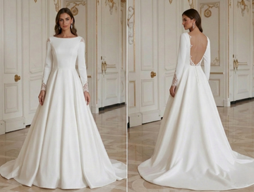 Modern Minimalist Wedding Dress With Minimal Lace
