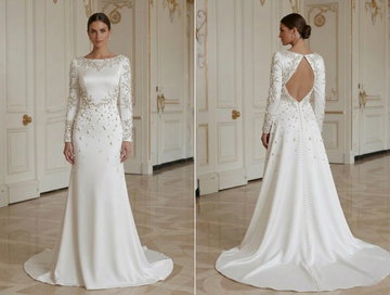 Rochie de mireasă modernă minimalistă cu detaliu de perle
