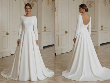 Vestido de Noiva Minimalista Moderno com Decote Redondo