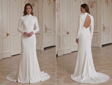 Abito da Sposa Moderno Minimalista con Strascico Corto