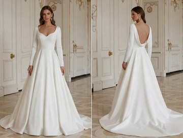 Modern Minimalist Wedding Dress With Simple Bodice