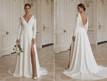 Modern Minimalist Wedding Dress With Slit Detail