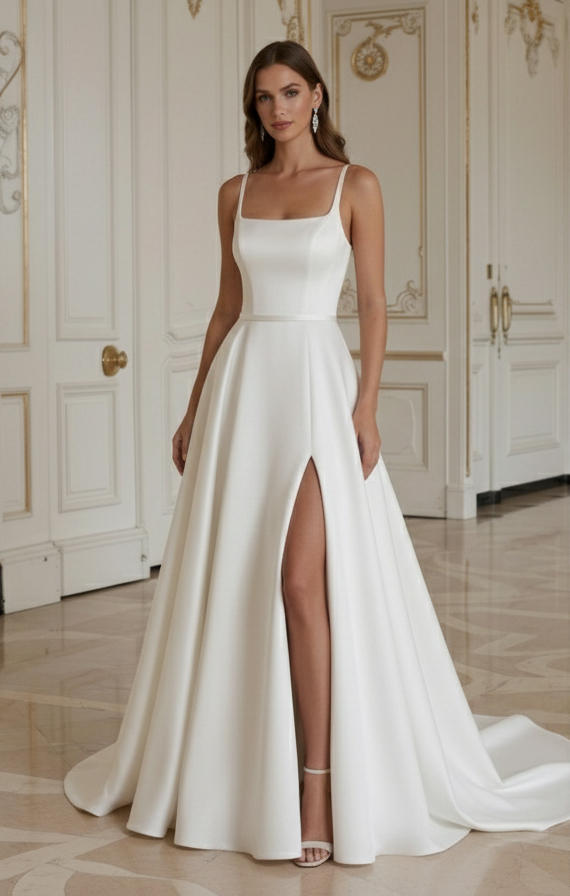 Moderne minimalistische trouwjurk met split elegante bruidsjurk