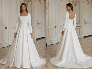 Modern Minimalist Wedding Dress With Square Neckline