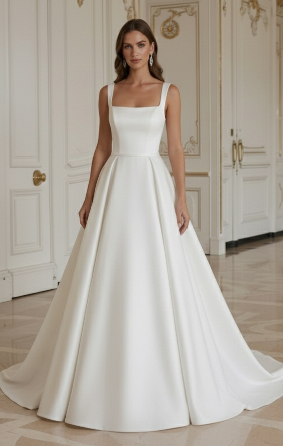 Moderne minimalistische trouwjurk met sleep Bridal