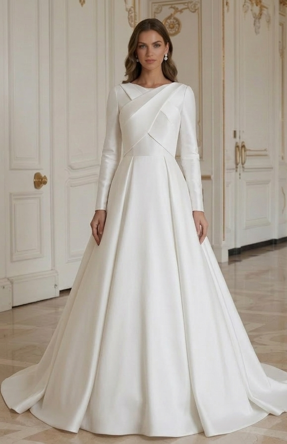 Modernes minimalistisches Hochzeitskleid mit Schleppe