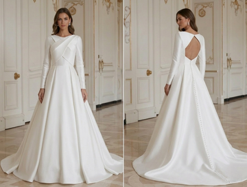 Modern Minimalist Wedding Dress With Train Bridal