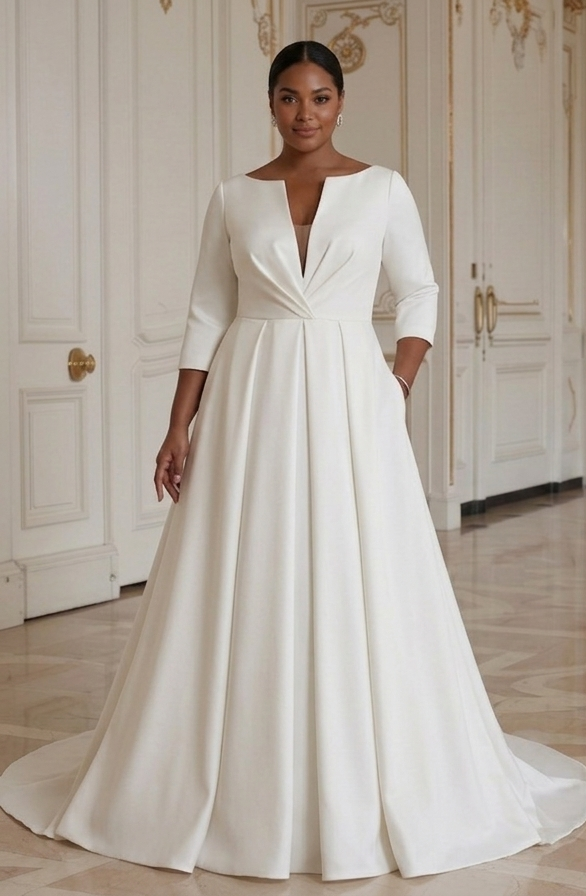 Moderne Plus Size Bruidsjurk Minimalistisch