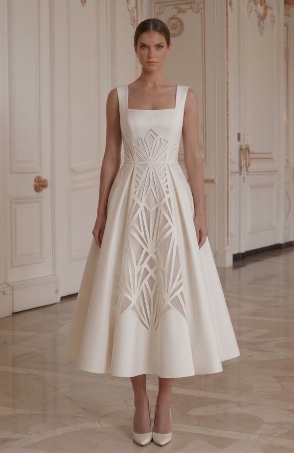 Modern Tea Length Wedding Dress Clean Elegant Style
