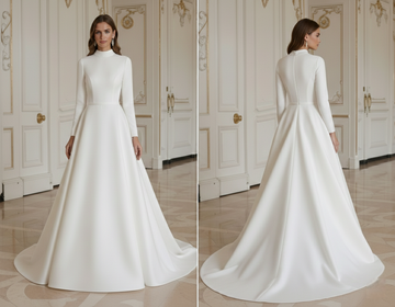 Bescheidenes A-Linien Hochzeitskleid Hoher Kragen Lange Ärmel