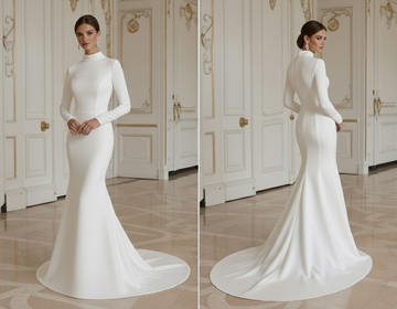 Modest Mermaid Wedding Dress High Neck Long Sleeve