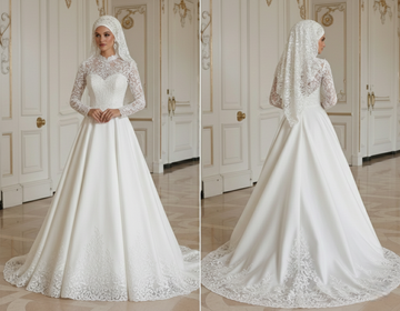 Vestido de Noiva Muçulmano em Corte Princesa Modesto
