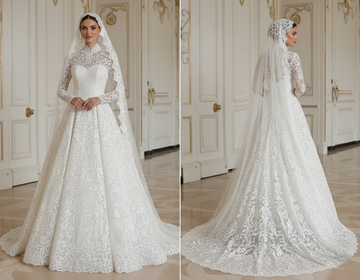 Rochie de mireasă musulmană brodată din dantelă