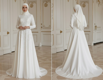 Rochie de mireasă musulmană pentru nuntă la destinație, modestă