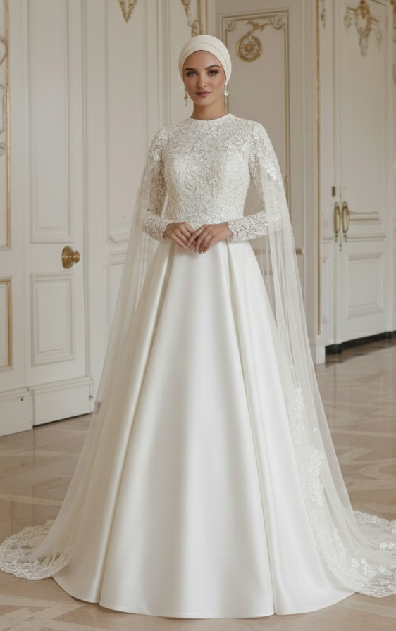Muslimsk brudklänning för islamiskt bröllop, elegant stil