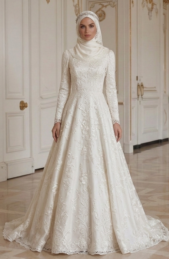 Rochie de mireasă musulmană pentru nuntă de primăvară, modestă