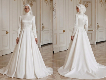 Muslim Wedding Dress For Winter Wedding Satin Long Sleeve