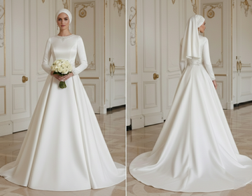 Robe de mariée musulmane satinée à manches longues élégante