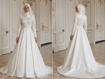 Rochie de mireasă musulmană atemporală, elegantă, rochie islamică de mireasă