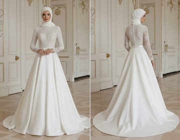 Vestido de Noiva Muçulmano com Corte Modesto em Linha A