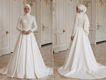 Muslimisches Hochzeitskleid mit Perlenbesetzter Spitze