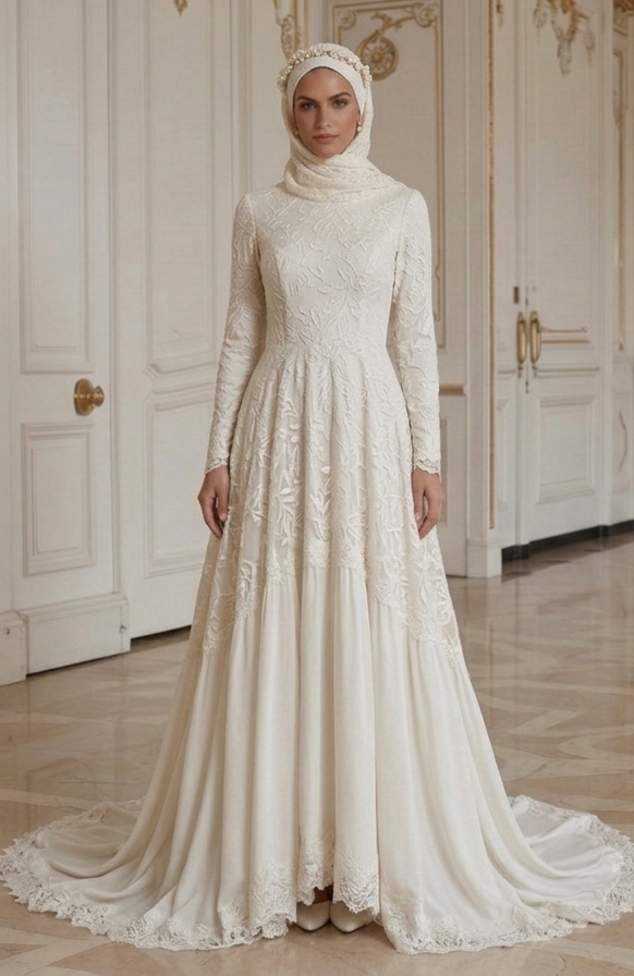 Rochie de mireasă musulmană cu stil modest boho