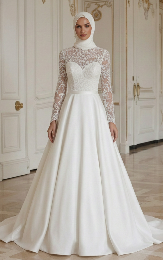 Vestido de Noiva Muçulmano com Suporte Incorporado