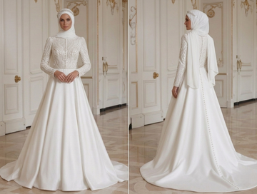 Muslimsk brudklänning med klassiska brudknappar