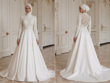 Muslim Wedding Dress With Closed Back Modest Design