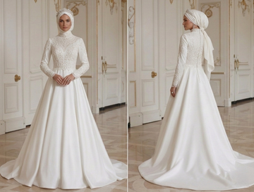 Abito da Sposa Musulmano con Collo Chiuso Stile Nuziale