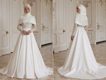 Rochie de Mireasă Musulmană cu Corset Drapat din Satin