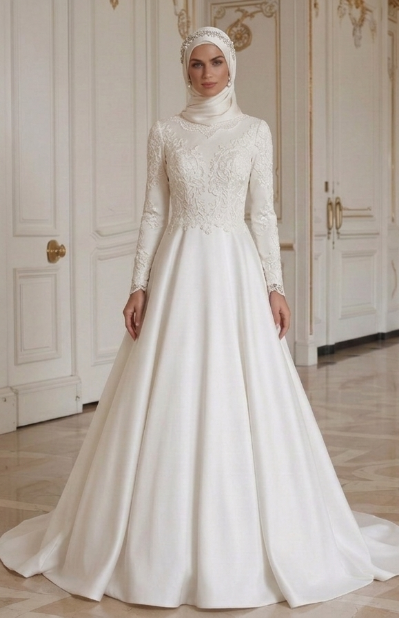 Muslimsk brudklänning med elegant modest täckning