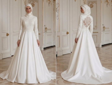 Abito da Sposa Musulmano con Copertura Elegante e Modesta